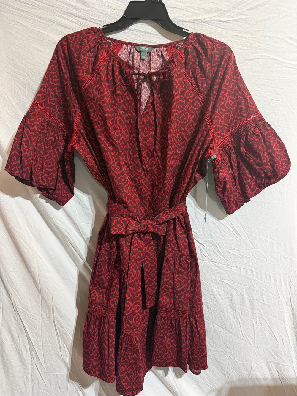 Terra & Sky Red Patterned Tie-Waist Mini Dress